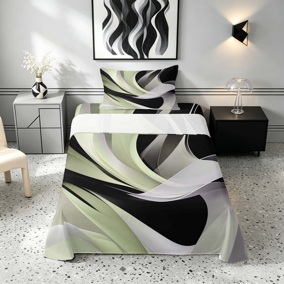 Manfei Contemporary Abstract Twin Sheets, Watercolor Aesthetic Bedding, Light Pink, Black and Gray, Black Reversible 3 Pieces1 Flat Sheet + 1 Fitted Sheet + 1 Pillowcase