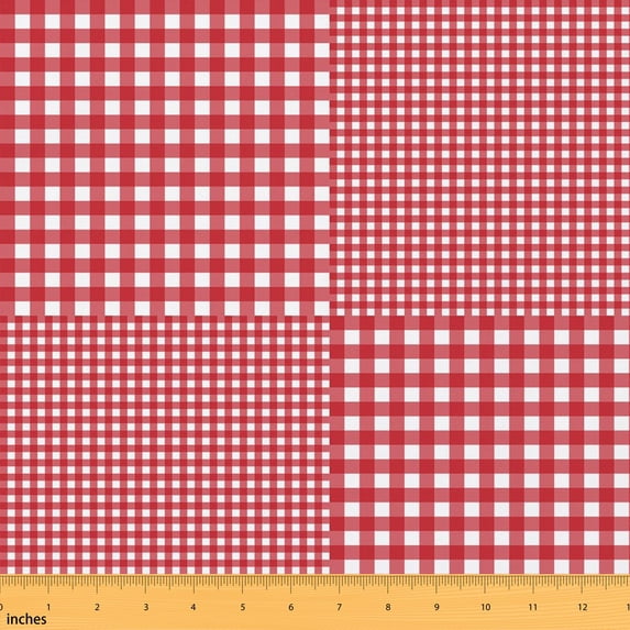 Manfei Contemporary Checkered Fabric by the Yard 5 Yards, Geometric Grid Fabric for Sewing, Bright Red