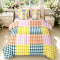 thumbnail image 1 of Manfei Contemporary Grid 7-Piece King Bedding,Checkered Art King Bed in a Bag,Orange Pink Blue,Pink Reversible, 1 of 7