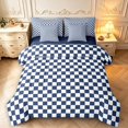 thumbnail image 1 of Manfei Contemporary Grid 7-Piece Twin Bedding,Checkered Art Bedding Comforter Set,Navy White,Navy Blue Reversible, 1 of 7