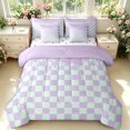 thumbnail image 1 of Manfei Contemporary Grid 7-Piece Twin Bedding,Checkered Art Bedding Comforter Set,Purple,Polkadot Reversible, 1 of 7