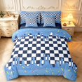 thumbnail image 1 of Manfei Contemporary Grid 7-Piece Twin Bedding,Modern Drip Bedding Comforter Set,Black White Blue,Navy Blue Reversible, 1 of 7