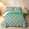 thumbnail image 1 of Manfei Contemporary Grid Bed Spread Queen,Checkered Art Queen Coverlet Set,Green Pink,3-Piece,1 Quilt and 2 Pillowcases, 1 of 7