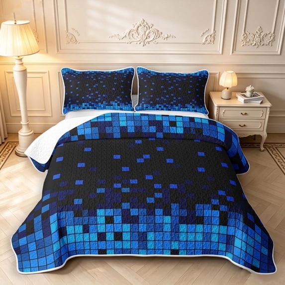 Manfei Contemporary Grid Quilt Full,Modern Pixel Full Bedspread Sets ...