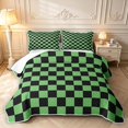 thumbnail image 1 of Manfei Contemporary Grid Quilt King,Checkered Art King Coverlet Set,Black Green,3 Pieces,1 Bedspread and 2 Pillowcases, 1 of 7