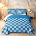 thumbnail image 1 of Manfei Contemporary Grid Quilt King,Checkered Art King Coverlet Set,Blue,3 Pieces,1 Bedspread and 2 Pillowcases, 1 of 7