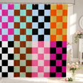 thumbnail image 1 of Manfei Contemporary Grid Shower Curtain 72Wx78L,Checkered Art Bath Curtain,Black Blue Orange, 1 of 5