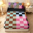 thumbnail image 1 of Manfei Contemporary Grid Zipper Full Size Comforter Sets with Fitted Sheet and 2 Pillowcases,Checkered Art Zipper Bedding Set,Black Blue Orange,Black Reversible,4pcs, 1 of 8