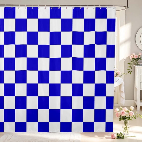 Manfei Contemporary Navy White Grid Shower Curtain 72Wx72L,Checkered Art Bathroom Curtain