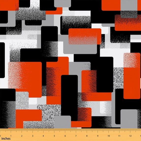 Manfei Contemporary Plaid Fabric by the Yard 1 Yard, Minimalist Stripe Home Decor Fabric by the Yard, Black White Orange Gray