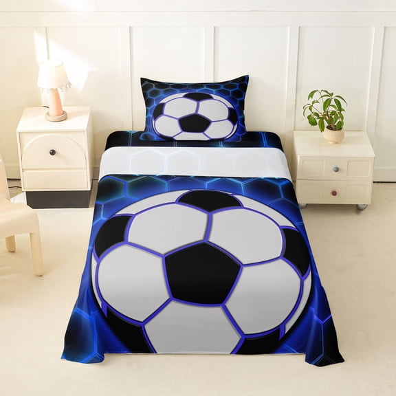 Manfei Cool Football Games Twin Sheets For Boys,Sport Themd Bedding,Blue Black White,3-Piece,1 Fitted Sheet and 1 Pillowcase