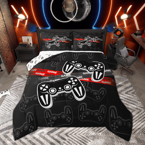 Manfei Cool Game Controller Full Size Comforter Sets, Boys Gaming Bedding Comforter Set, Teens Gamer Bedding Sets, Lightweight Room Decor Reversible 3-Piece