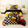 thumbnail image 1 of Manfei Cool Motorbike Twin Comforter Sets,Checkered Pattern Bedding Set,Yellow,Black Reversible,2-Piece,1 Comforter and 1 Pillowcase, 1 of 7