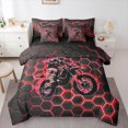 thumbnail image 1 of Manfei Cool Motorcycle 7-Piece King Bedding,Abstract Geometric Hexagonal Pattern King Bed in a Bag,Red,Black Reversible, 1 of 7