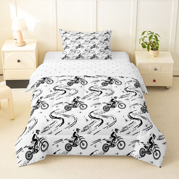 Manfei Cool Motorcycle Twin Comforter Sets,Speed Theme Bedding Set,White,Reversible,2-Piece,1 Comforter and 1 Pillowcase