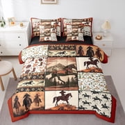 Twin Size Comforter Set – Retro Cowboy Western Horse Print, Soft Microfiber, Includes Pillowcase 3 thumbnail image