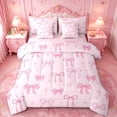 thumbnail image 1 of Manfei Coquette Bow 7pcs Bedding Comforter Set For Girls,Pink Princess Bowknot Queen Bedding Sets For Kids,Pink Reversible, 1 of 7