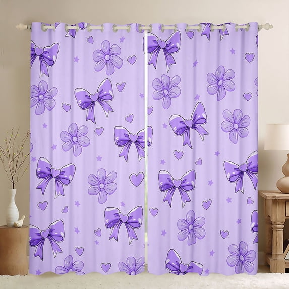 Manfei Coquette Bow Blackout Curtains,Purple Dreamy Bowtie Window Curtains Pack of 2 (38x45 Each)