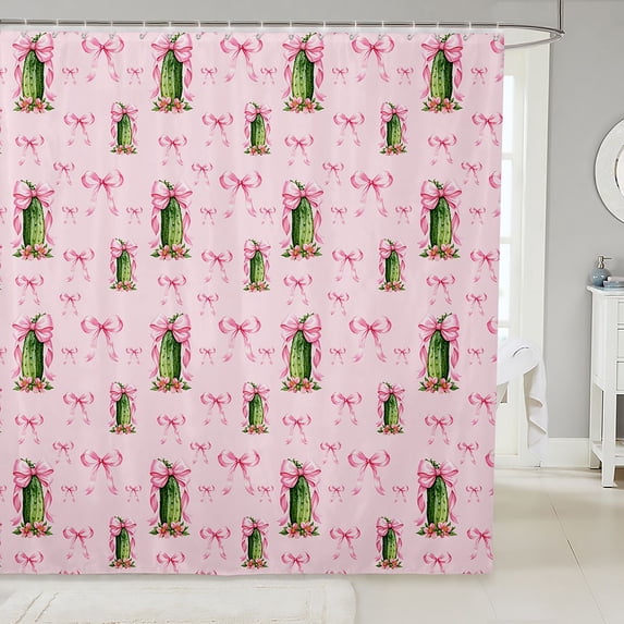 Manfei Coquette Bow Shower Curtain 72Wx72L,Cute Cucumber Pattern Bathroom Curtain
