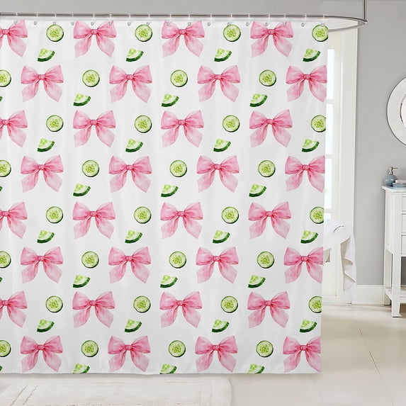 Manfei Coquette Bowknot Shower Curtain 72Wx78L,Cartoon Cucumber Print Bath Curtain