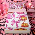 thumbnail image 1 of Manfei Coquette Pink Pumpkin Print Zipper Full Size Comforter Sets with Fitted Sheet and 2 Pillowcases for Women, Bow Halloween Pumpkin Lantern Zipper Bedding Set, Pink Reversible, 4pcs, 1 of 6