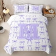 thumbnail image 1 of Manfei Coquette Purple Bowknot Twin Quilt Set For Girls,Purple 3D Letter M Monogrammed Twin Coverlet Set,2 Pieces, 1 of 7