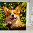 thumbnail image 1 of Manfei Corgi Dog Corgi Shower Curtain 72Wx72L, Neon Doodle Bathroom Curtain, Green Gold, 1 of 5