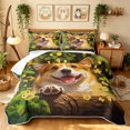 thumbnail image 1 of Manfei Corgi Dog Corgi Twin Quilt Set, Neon Doodle Twin Coverlet Set, Green Gold, 2pcs, 1 Bedspread and 1 Pillowcase, 1 of 4