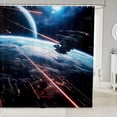 thumbnail image 1 of Manfei Cosmic Spaceships Shower Curtain 72Wx72L,Celestial Planet Bathroom Curtain,Blue Orange Black, 1 of 5