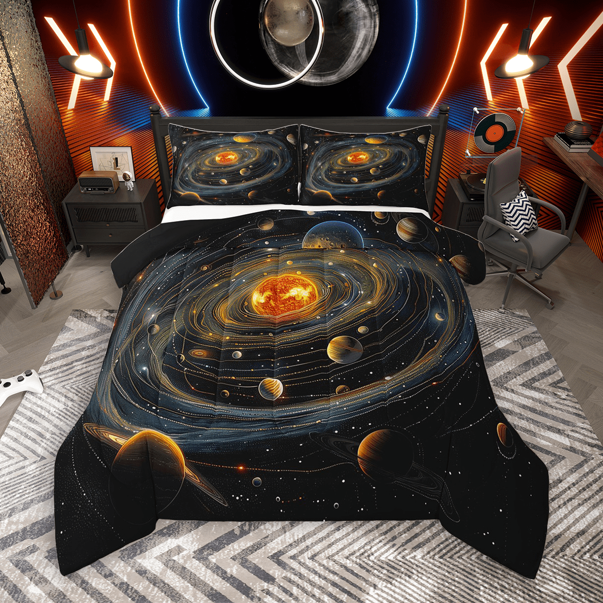 Manfei Cosmos Galaxy Bedding Comforter Set 2pcs, Nebula Planet Stars ...