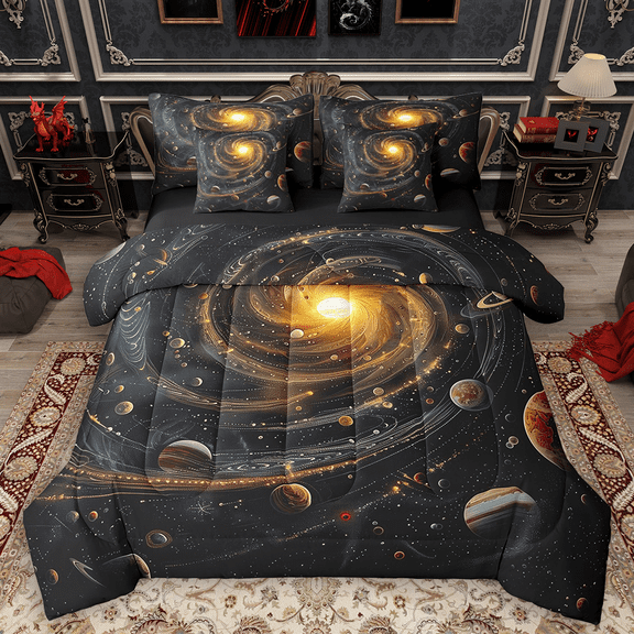 Manfei Cosmos Galaxy Bedding Comforter Set 7 Pieces, Nebula Planet Stars Queen Bedding Sets, Outer Space Universe Queen Sheet Sets, Ultra Soft Home Decor