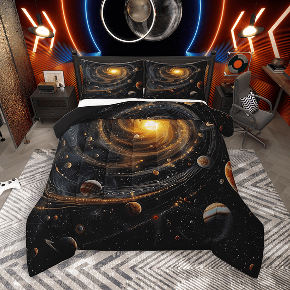 Manfei Cosmos Galaxy Full Size Comforter Sets 3-Piece, Nebula Planet Stars Bedding Comforter Set, Outer Space Universe Bedding Sets, Ultra Soft Home Decor