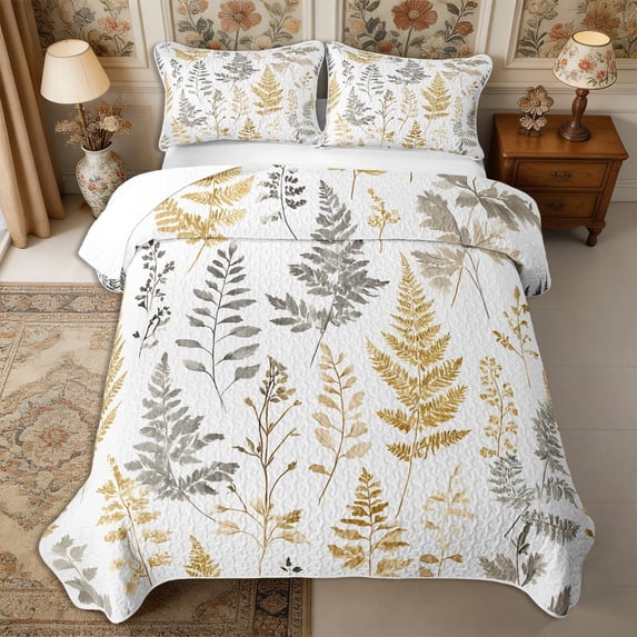 Manfei Cottagecore Blossom Bed Spread Queen 3pcs,Vintage Flowers Leaves Queen Coverlet Set,1 Quilt and 2 Pillowcases