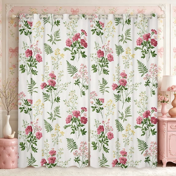 Manfei Cottagecore Blossom Blackout Curtains,Garden Flowers Leaves Window Curtains Pack of 2 (38x45 Each)
