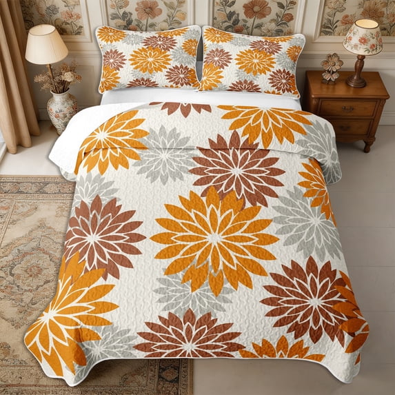 Manfei Cottagecore Blossom Dahlia Quilt King 3 Pieces,Vintage Aesthetics King Coverlet Set,1 Bedspread and 2 Pillowcases