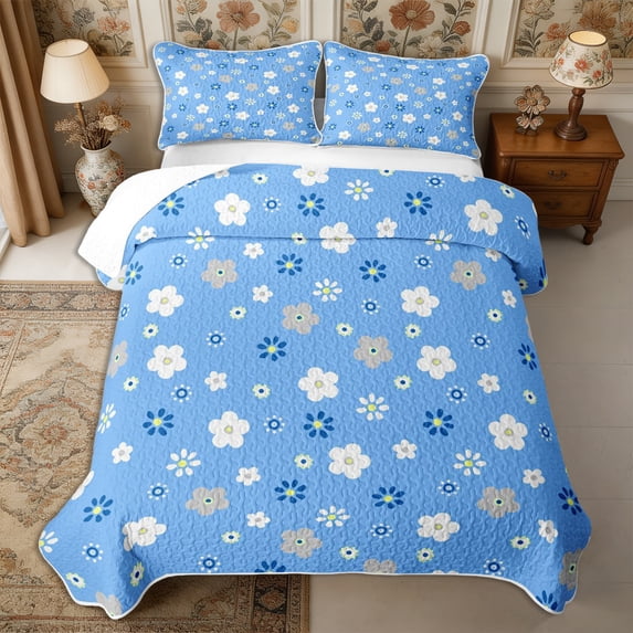 Manfei Cottagecore Blossom Twin Quilt Set 2 Pieces,Kawaii Flowers Twin Coverlet Set,1 Bedspread and 1 Pillowcase