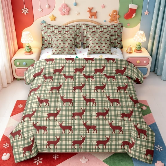 Manfei Country Buffalo Plaid Christmas 7 Pieces Full Size Bedding Sets,Rustic Gingerbread Man Full Size Bed in a Bag,Xmas Reversible