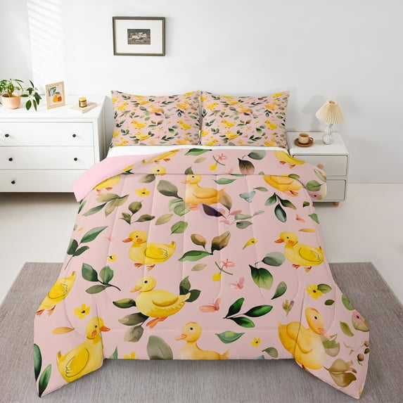 Manfei Country Duck Queen Size,Rustic Farmhouse Cabin Sets,Fall Leaves Bedding Comforter Set For Girl,Luxury Bedroom Decor Reversible,3-Piece