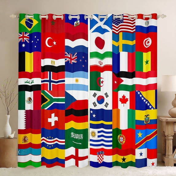 Manfei Country Flag Patchwork Kitchen Curtains,Global Nation Black Out Curtains Pack of 2 (42x63 Each),Multicolor