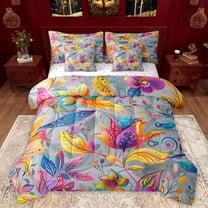 Manfei Country Floral 7-Piece Twin Bedding Sets,Rustic Botanical Bedding Comforter Set,Colorful bohemian Flowers Sheet Sets For Kids,Breathable Home Decor Reversible