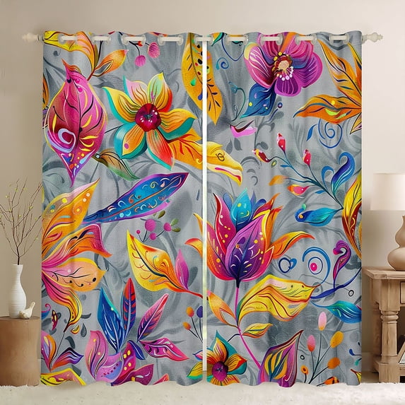 Manfei Country Floral Black Out Curtains,Rustic Botanical Curtains Pack of 2 (42x63 Each),Colorful bohemian Flowers Bedroom Curtains For Kids,Breathable Home Decor