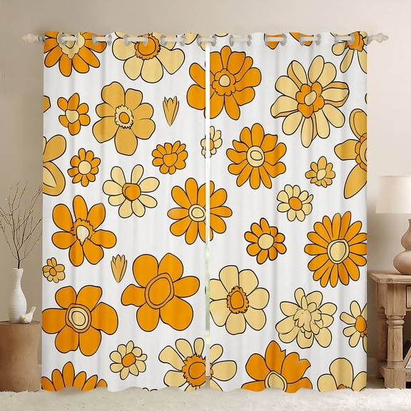 Manfei Country Floral Curtains Pack of 2 (42x84 Each),Rustic Daisy Curtains Blackout,Yellow White Bedroom Curtains For Kids,Breathable Home Decor