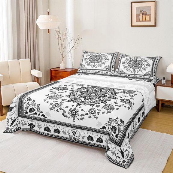 Manfei Country Flower Twin Sheet Sets,Retro Rustic Floral Twin Fitted Sheet,White Black Flat Sheet For Men Women,Ultra Soft Home Decor,3 Pieces