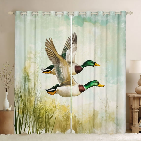 Manfei Country Mallard Blackout Curtains Set of 2 (52x84 Each),Rustic Farmhouse Cabin Window Curtains,Flying Animal Curtains and Drapes For Adults,Microfiber Bedroom Decor