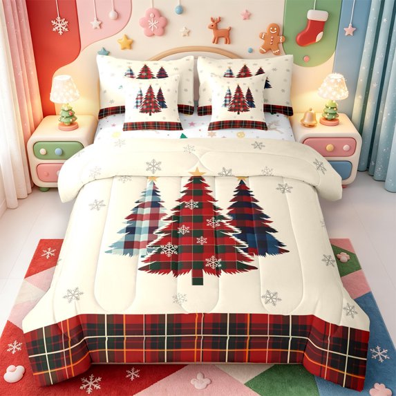 Manfei Country Pink Christmas 7-Piece Twin Bedding,Rustic Santa Hat Bedding Comforter Set,Xmas Reversible