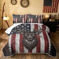 thumbnail image 1 of Manfei Country Style Moose Bed Spread Queen, Wooden American Flag Queen Coverlet Set, Gray Red, Black Reversible, 3-Piece, 1 Quilt and 2 Pillowcases, 1 of 7