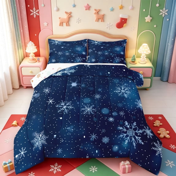 Manfei Country Xmas Pink Christmas Full Size Comforter Sets,Winter Holiday Bedding Comforter Set,Xmas Reversible,3pcs,1 Comforter and 2 Pillowcases