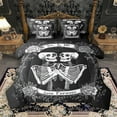 thumbnail image 1 of Manfei Couple Skeleton Skull 7 Pieces Bedding Comforter Set, Romantic Gothic Bride Full Bedding Set, Bohemian Valentines Day Reversible Fitted Sheet Flat Sheet, Microfiber Bedroom Decor, 1 of 8