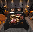 thumbnail image 1 of Manfei Couple Skeleton Skull Full Size Comforter Sets, Pink Rose Floral Flower Bedding Comforter Set, Gothic Romantic Reversible Bedding Sets, Luxury Bedroom Decor, 3-Piece, 1 of 9