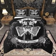 thumbnail image 1 of Manfei Couple Skeleton Skull Queen Comforter Set, Romantic Gothic Bride Bedding Sets, Bohemian Valentines Day Reversible Bedding Comforter Set, Microfiber Bedroom Decor, 3 Pieces, 1 of 9